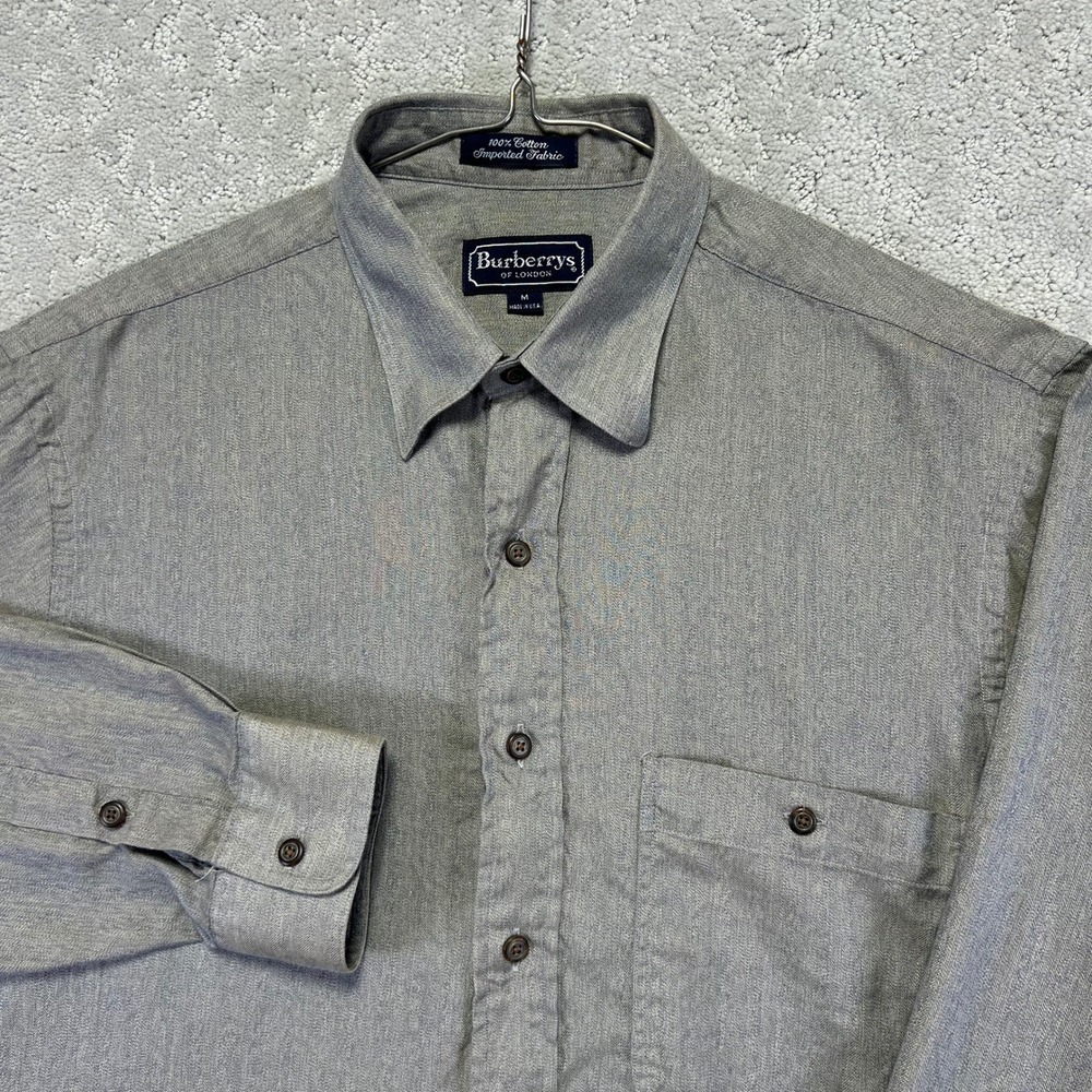 VINTAGE‎ Burberrys of London Shirt Mens Medium GrayCotton Button Down USA 90s